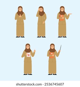 Indonesian muslim teacher character set collection vector illustration