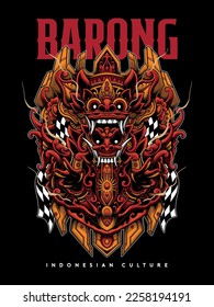 Indonesian mythological barong mask vector design illustration