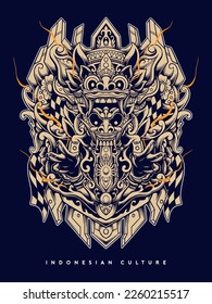 Indonesian mythological demon barong rangda mask vector design illustration
