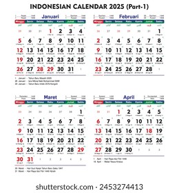 Indonesian national calendar 2025 sans serif horizontal january february march april gregorian