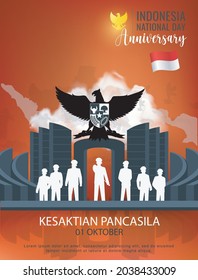 Indonesian National Day. Hari Kesaktian Pancasila. Translation: October 01, Happy Pancasila Sanctity Day. Suitable for greeting cards, posters and banners svg