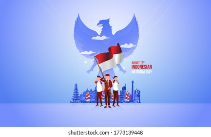 Indonesian national day illustration, Symbol and the spirit of patriotism of Indonesian youth