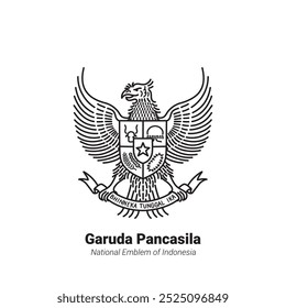 Indonesisches nationales Emblem namens Garuda Pancasila in Line Art Vector Icon, Pancasila Vector, Garuda Pancasila Line Illustration.