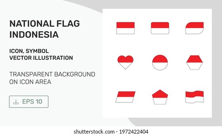 Indonesian national flag. various forms. Transparent background in symbol, icon area