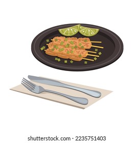 Indonesian national food. Sate. Barbecue meat with barbecues.