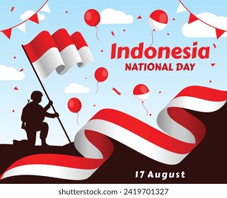 Indonesian National hero holding the flag of Indonesia