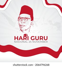 Indonesian National Teachers Day November 25th illustration design on Indonesian archipelago background