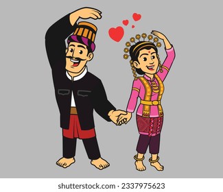 Indonesian Native Aceh Tribe Man and Woman in Traditional Costume