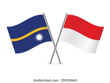 Indonesian and Nauru flags. Vector illustration. 