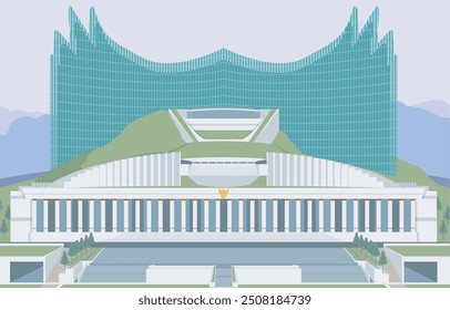 Ilustração plana do palácio presidencial de Nusantara, nova capital da Indonésia.