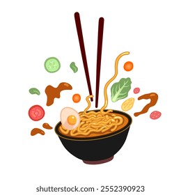 Indonesian noodle in a bowl with chopstick illustration