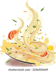 Indonesian Noodle Vector Illustration Crayon Style