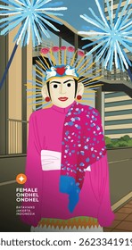 Indonésia Ondel Ondel Puppet Jakarta cultura ilustração detalhada célula sombreado estilo