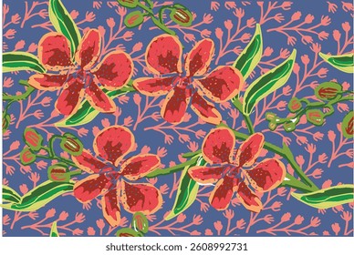 Indonesian Orchid Batik for textiles and various backgrounds
