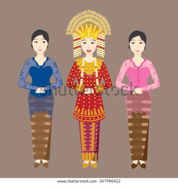 Indonesian Palembang Traditional Bride Cartoon Style Stock Vector ...