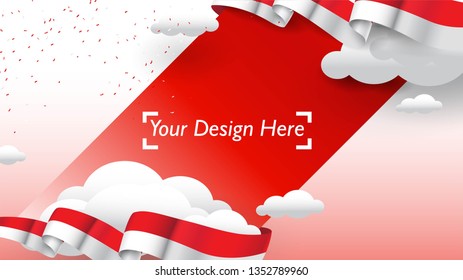 Indonesian patriotic background template with empty space for text, design, Holidays, Independence Day. Welcome to Indonesia concept - Vector
