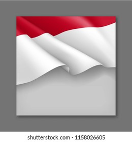 Indonesian patriotic festive background with national colors. Realistic waving indonesian flag on grey background. Indonesia republic day vector card with empty space. Independence and freedom
