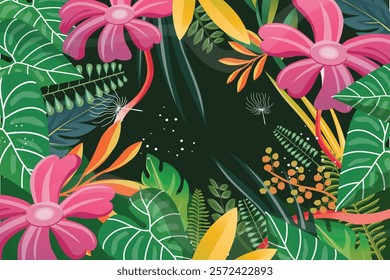 Indonesian pattern, background of typical Indonesian plants and the beauty of customs and also typical animals