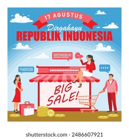 Indonesian people celebrate Independence Day. Substantial discount offers during Independence Day. Independence Day sale concept. Flat vector illustration.