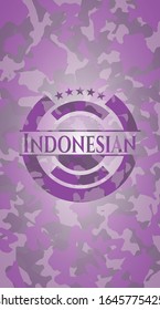 Indonesian pink and purple camo emblem. Vector Illustration. Detailed.