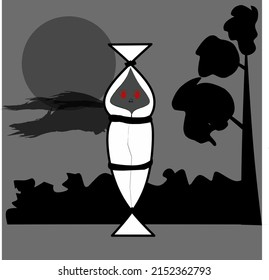 Indonesian Pocong Ghost Cartoon Character Vector Illustration, Very Suitable For Animated Films