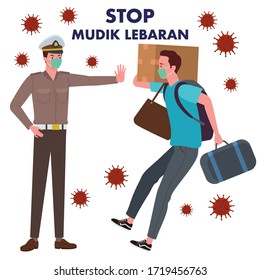 An Indonesian police forbade a man who wanted to return to their hometown or called Mudik in Indonesian in the middle of coronavirus pandemic.