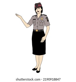 Indonesian policewoman cartoon illustration vector.