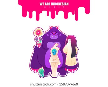 Indonesian popular ghost and monster vector flat illustration 