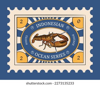 Indonesian postage template with theme marine ocean illustration