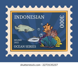 Plantilla de correo indonesio con ilustración temática marina