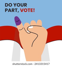 Indonesian presidential election day volunteer inked finger voting day. Election day background suitable for social media, poster, flyer, banner. Purple finger flat.