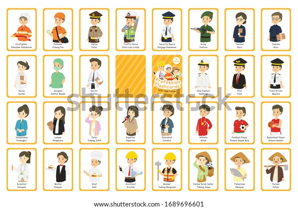 Indonesian Profession Bilingual Flashcards Vector Set Stock Vector ...