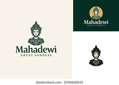 Indonesian Queen Devi Goddess wears Headdress Crown and Traditional Elegant Clothes for Natural Beauty Asian Woman Logo Design