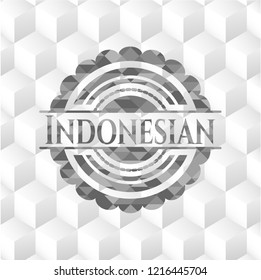 Indonesian realistic grey emblem with cube white background
