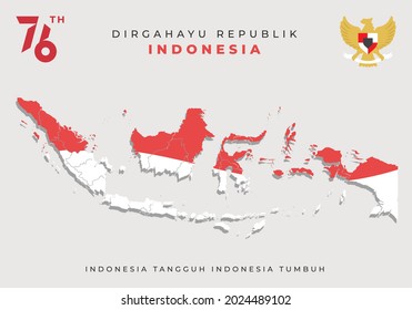 Indonesian republic independence day banner with indonesian map, logo, and 76 logo. good for banner, walpapper, greeting card, ETC