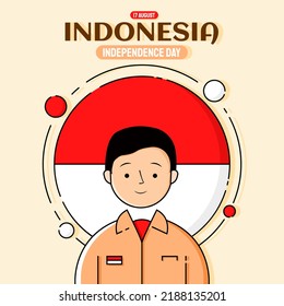 Indonesian republic independence day vector with patriot spirited youth character concept. vector illustration. Indonesian independence. can be used for banners, backgrounds, and wallpapers
