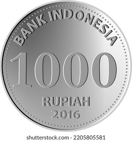 indonesian Rupiah coin Icon. 1000 rupiah currency of indonesia. 1000 rupias illustration. silver 1000 rupiah. currency indonesia published in 2016. rp 1000 silver vector. 