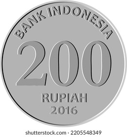 Indonesian Rupiah Coin Icon. 200 rupiah currency of indonesia. 200 rupias illustration. silver coin 200 rupiah. idonesia published in 2016. rp 200 silver vector