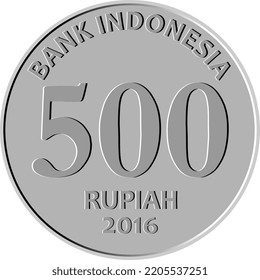 Indonesian Rupiah coin Icon. 500 rupiah currency of indonesia. 500 rupias illustration. silver 500 rupiah. currency indonesia published in 2016. rp 500 silver vector. 