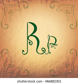 Indonesian Rupiah Handwriting Symbol in Vintage Style on the Aged Paper Background. Vector EPS 10