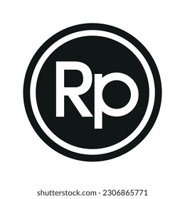 Indonesian Rupiah icon. Flat black and white currency coin. Money Indonesian Rupiah symbol. Vector isolated on white background.