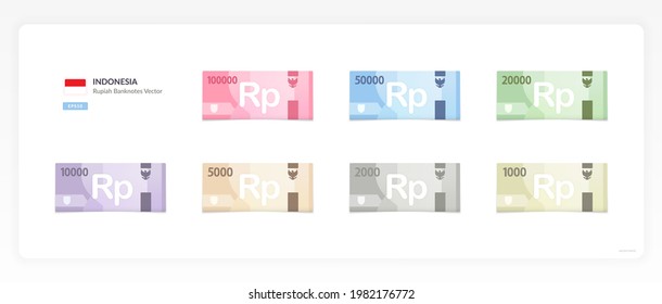 Indonesian Rupiah Vector Illustration, Indonesia money set bundle banknotes