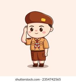 indonesian scout boy saluting cute kawaii chibi character illustration