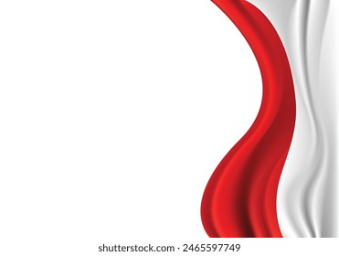 Indonesian silk flag with copy space for your text or image and white background, wave abstract background