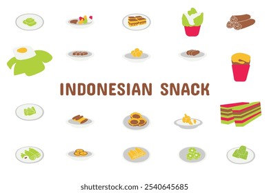 Conjunto de pegatinas de iconos de Ilustración vectorial plana de bocadillo indonesio Materiales de diseño