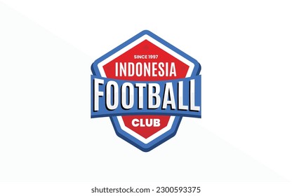 Plantillas de diseño del logotipo de la placa de fútbol indonesia. Ilustraciones vectoriales de identidad de equipo deportivo aisladas en color azul y rojo. EPS 10.