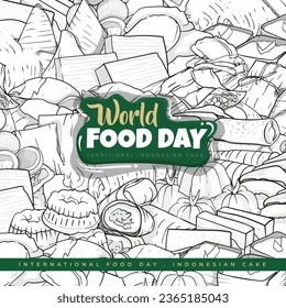 Indonesian street food in black and white art line design for world food day design background