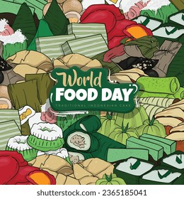 Indonesian street food in doodle art design for world food day campaign template