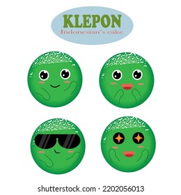 Indonesian street food known as "Klepon cake" made into a cute character set illustration. cute and adorable.