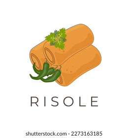 Indonesian Street Food Vector Illustration Logo Risole Mayo Served with Vegetables and Chili